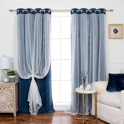 Amazon.com: Best Home Fashion uMIXm Tulle & Star Cut Out Blackout Curtains - Dustypink - 52" W x 84" L - (2 Curtains and 2 Sheer Curtains) : Home & Kitchen Baby Nurseries, Lazer Cut, Long Curtains, Sheer Drapes, Clouds Design, Beautiful Curtains, White Curtains, Lasercut Design, Colorful Curtains