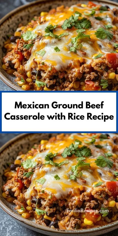 Want tasty casserole recipes for dinner? This Mexican Ground Beef Casserole With Rice Recipe is an excellent ground beef recipe. Perfect for dinner, it’s a simple and delicious ground beef casserole. Mexican Ground Beef Casserole, Casserole With Rice, Quick Beef Recipes, Mexican Ground Beef, Best Ground Beef Recipes, Minced Beef Recipes, Hamburger Casseroles Recipes, Ground Beef Recipe, Ground Beef Casserole Recipes