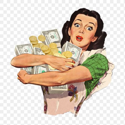 Vintage Money Illustration, Vintage Illustration Woman, Vintage Money Aesthetic, Buy Now Logo, Money Illustration Graphics, Finance Graphics, Vintage Woman Illustration, Money Graphic Design, Money Collage