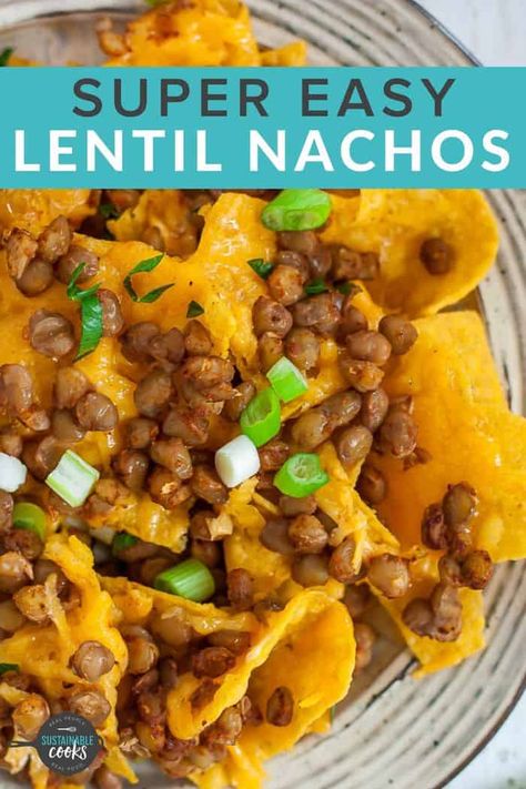 These cheesy Lentil Nachos are a super fast and tasty snack or meal that can be made from pantry staples. Personalize your batch of vegetarian nachos with your favorite toppings and ingredients. Lentil Nachos, Nachos Vegetarian, Meatless Nachos, Whole30 Taco Seasoning, Lentils Instant Pot, Vegetarian Nachos, Nacho Toppings, Cheesy Nachos, Fast Snack