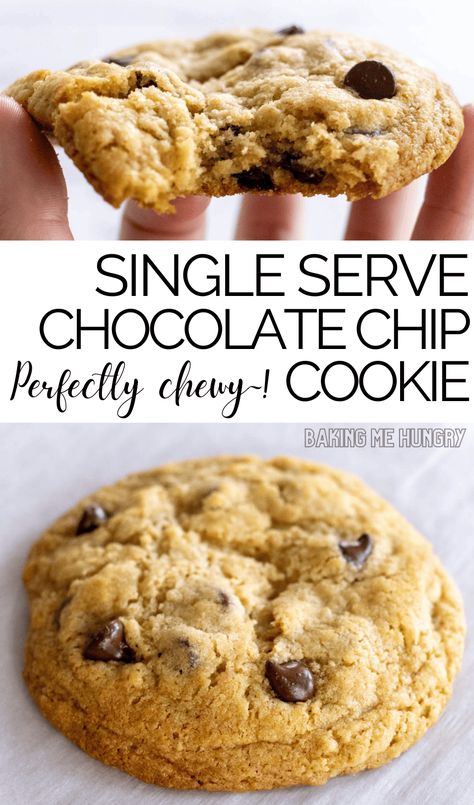 Single Serve Chocolate Chip Cookie Recipe for One Chocolate Chip Cookies For One, Cookie Recipe For One, Single Cookie Recipe, Single Serving Cookie, Single Serve Chocolate Chip Cookie, Cookie Bars Recipes, Single Serve Cookie, Dessert For One, Edible Cookie Dough Recipe