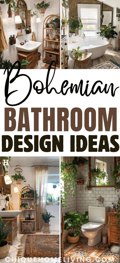 Ready to transform your bathroom into a bohemian sanctuary? Explore these 24 Stunning Bohemian Bathroom Ideas for a burst of eclectic inspiration, where vibrant colors, lush textiles, and unique accents combine to create a space that's both cozy and captivating. Simple Bathroom Design Ideas, Bird Bathroom Decor Ideas, White And Green Bathroom Ideas, Mushroom Bathroom Ideas, Anthropologie Bathroom Inspiration, Bohemian Bathroom Decor Ideas, Fun Half Bathroom Ideas, Earthy Bathroom Ideas Natural, Small Beach Bathroom Ideas