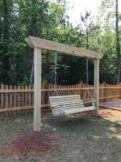 Outdoor Swings For Adults Backyards, Swing Pergola Ideas, Adult Swing Set Diy, Porch Swing Bed, Backyard Swings, Pergola Swing, Wooden Swing, Garden Swing, Wooden Swings