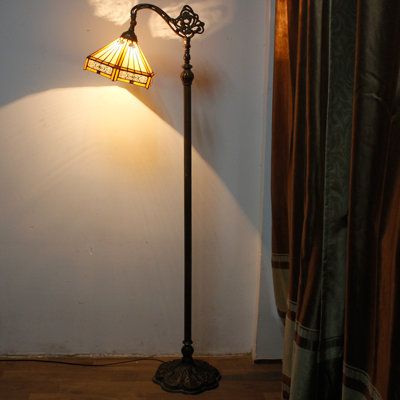 The arched floor lamp blends exquisite modern craftsmanship with elegant and classical taste and embellishes modern life with a gentle and antique style. It is inlaid and welded with high-grade colored glass, all hand-made, with rich colors, exquisite workmanship, smooth and generous patterns, soft and dazzling lighting, and practical and luxurious modeling, which will ignite the enthusiasm of life for you and release extraordinary light. | Bloomsbury Market Airalyn 64" Arched Floor Lamp Glass/M Lamp Next To Mirror, Floor Lamps Living Room Metal, Victorian Home Lighting, Moody Floor Lamp, Vintage Bedroom Lamps, Vintage Tall Lamp, Dark Academia Floor Lamp, Victorian Floor Lamp, Stained Glass Lights