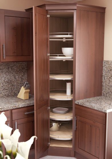 Perfect for FL house -- corner full size pantry | Recorner Maxx Full Round Tall. Corner Cabinet KitchenKitchen ... Corner Kitchen Pantry Cabinet, Kitchen Corner Pantry, Corner Pantry Cabinet, Tall Kitchen Pantry Cabinet, Corner Kitchen Pantry, Cabinet Solutions, Tall Kitchen Cabinets, Pantry Layout, Corner Kitchen Cabinet