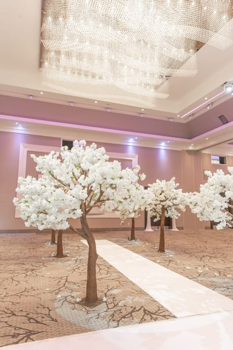 Wedding Tree Table Decorations, Cherry Blossom Wedding Reception, Fake Trees Wedding Reception, Cherry Blossom Tree Wedding Decor, White Blossom Trees Wedding, White Cherry Blossom Tree Wedding, Cherry Blossom Trees Wedding, White Cherry Blossom Wedding, Trees Wedding Decor