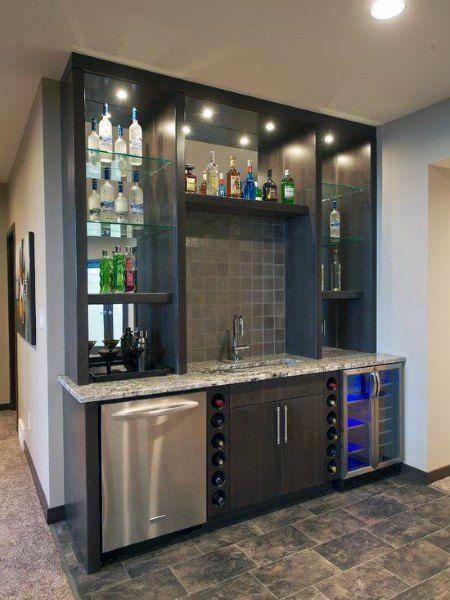 Stunning Interior Ideas For Wet Bar Design Wet Bar Basement, Basement Wet Bar, Wet Bar Designs, Basement Bar Design, Home Wet Bar, Modern Home Bar, Bar Plans, Basement Bar Designs, Home Bar Design