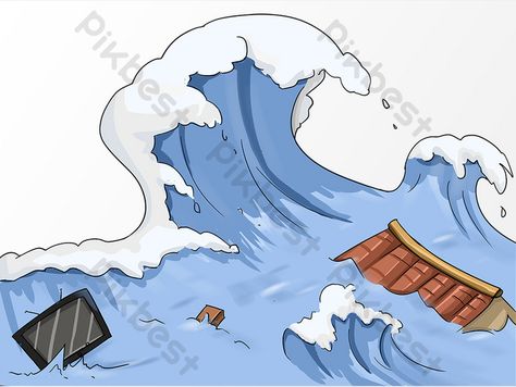 Tsunami Aesthetic, Disaster Drawing, Tsunami Drawing, Cartoon Png Images, Scene Cartoon, Drawing Natural, Png Images Free, Cartoon Png, Natural Disaster