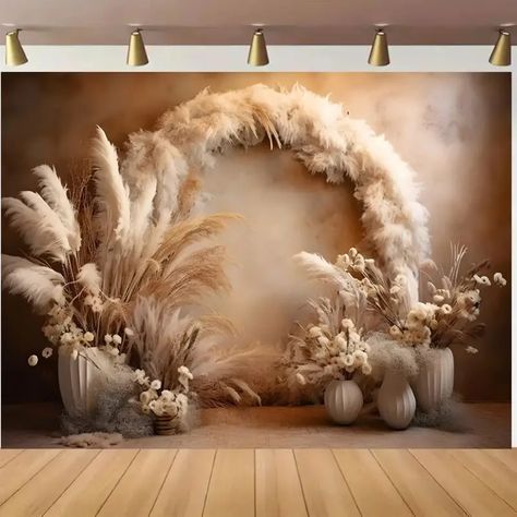 Pampas Deco, Backdrop Decoration Ideas, Bohemian Backdrop, January Ideas, Vinyl Decoration, Bohemian Christmas, Baptism Decorations, Flower Curtain, Wedding Expo