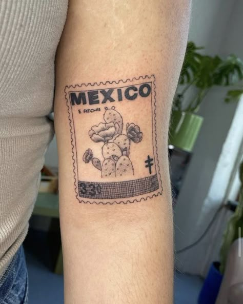 Oaxaca Inspired Tattoos, Mexico Postage Stamp Tattoo, Mexican Stamp Tattoo, Mexico Stamp Tattoo, Mexico Tattoo For Women, Mexican Tattoo For Women, Mexico Tattoo Ideas, Aesthetic Tats, Mexican Inspired Tattoos