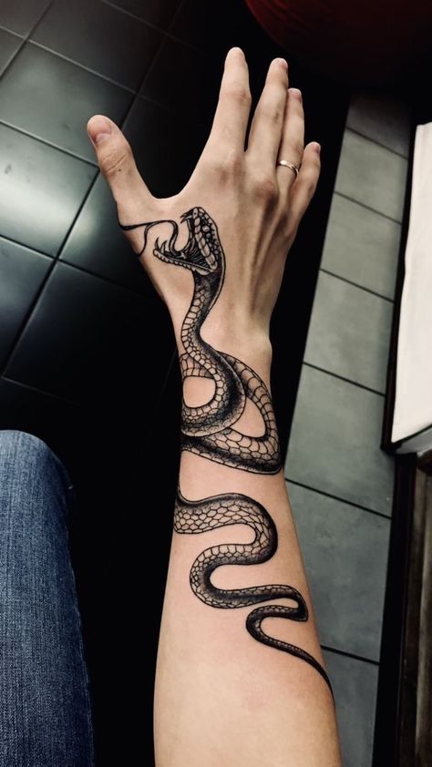 Full Arm Snake Tattoo Men, Forearm Tattoo Snake Men, Wrapping Snake Tattoo, Snake And Arrow Tattoo, Snake Arm Tattoo For Men, Snake Tattoos Men, Snake On Hand, Cobra Tattoo Design, Snake Sleeve Tattoo