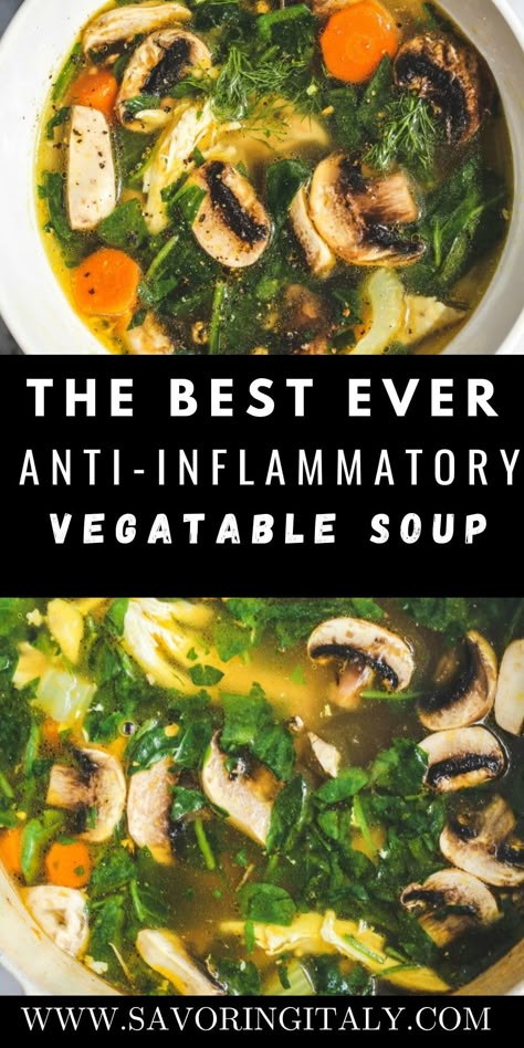 This anti-inflammatory soup recipe is a delicious way to get the benefits of natural anti-inflammatory ingredients. Enjoy this savory and comforting bowl of goodness with just a few simple steps. This soup is sure to provide powerful therapeutic benefits while still being easy and enjoyable to make! Inflammatory Soup, Non Inflammatory Soups, Inflammation Soup Recipes, Quick Anti Inflammation Recipes, Antiinflammatory Soup Instant Pot, Anti Inflammation Crock Pot Recipes, Vegetarian Anti Inflammation Recipes, Soup For Inflammation, Elimination Diet Soup Recipes