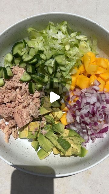 Rebecca Gawthorne - Dietitian & Nutritionist 🌴 on Instagram: "Tuna & Mango Summer Salad SAVE this recipe
Follow @nourish_naturally for more easy healthy recipes 
If you’re in need of a new salad that’s quick, easy and delicious, try my Tuna & Mango Summer Salad. It pairs perfectly with a healthy carb source like rice for a balanced lunch or dinner. Plus it’s perfect for summer entertaining. 
Here’s the recipe:
Salad:
2 cups lettuce, shredded
1 mango, diced 
½ red onion, diced 
1 avocado, diced 
400g canned tuna, drained 
1 cucumber, diced
¼ coriander, roughly chopped 
Dressing: can make your own or use a green goddess style dressing from the supermarket. Let me know if you want my homemade dressing recipe. 
Method:
Place all ingredients into a large salad bowl and toss to combine. Drizzle Homemade Dressing Recipe, Balanced Lunch, Goddess Style, Recipe Salad, Large Salad, Canned Tuna, Mango Recipes, Mango Salad, Large Salad Bowl