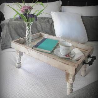 Bed Tray Diy, Spindle Crafts, Reclaimed Wood Beds, Reclaimed Wood Tray, Diy Serving Tray, Making A Bench, Shop Lights, Diy Shop, Diy Tray