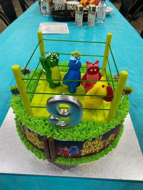 Wrestling birthday cake Gang Beast Birthday Party, Wrestling Birthday Cakes, Wrestling Birthday, Hulk Birthday Parties, Gang Beasts, 9th Birthday Cake, Hulk Birthday, Anna Birthday, Gamer Room Decor