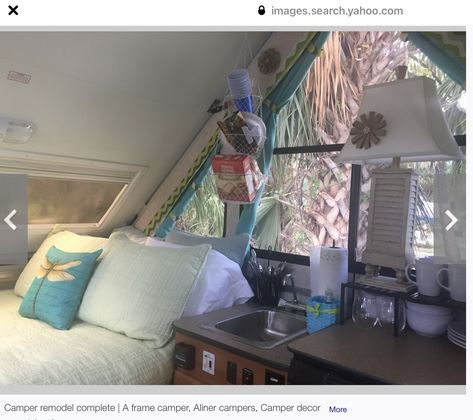 A Frame Camper Interior, Aframe Camper Ideas, A Frame Camper Remodel, A Liner Camper, Aframe Camper, Campers Remodeled, Vintage Remodel, Camper Interior Ideas, Modern Caravan