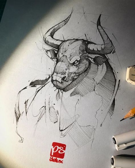 Taurus Bull Tattoos, Bull Art, Bull Tattoos, Animal Drawings Sketches, Animal Study, Desenho Tattoo, Animal Sketches, Arte Animal, Tattoo Sketches