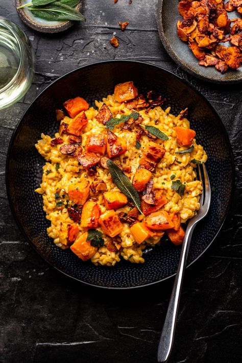 Vegan pumpkin risotto - Lazy Cat Kitchen Vegan Risotto, Lazy Cat Kitchen, Pumpkin Risotto, Cut Butternut Squash, Cat Kitchen, Italian Deli, Risotto Rice, Veggie Stock, Sweet Pumpkin