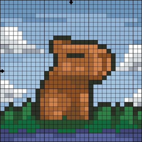 Aesthetic Pixel Art 32x32 Grid, Capybara Pixel Art, Capybara Perler Beads, Perler Bead Patterns Capybara, Pixel Art Pattern 32x32 Grid Easy, Cute Pixel Art 32x32, Pixel Art 32x32 Grid, Cute Dog Pixel Art, Pixel Art Grid Capybara