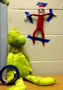 Elf on the Library Shelf, Day 4: The Grinch! Elf Classroom, Library Shelf, Grinch Party, Grinch Christmas Decorations, Elf Fun, Christmas Kindergarten, Library Shelves, Christmas Preparation, Ideas For Decorating