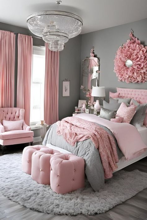 Classy Bedroom Pink, Gray Girls Bedroom Ideas, Gray Pink And White Bedroom, Pink And Gray Bedroom Ideas, Pink And Gray Room, Grey Pink Bedroom, Gray And Pink Bedroom, Grey And Pink Bedroom Ideas, Pink And Gray Bedroom