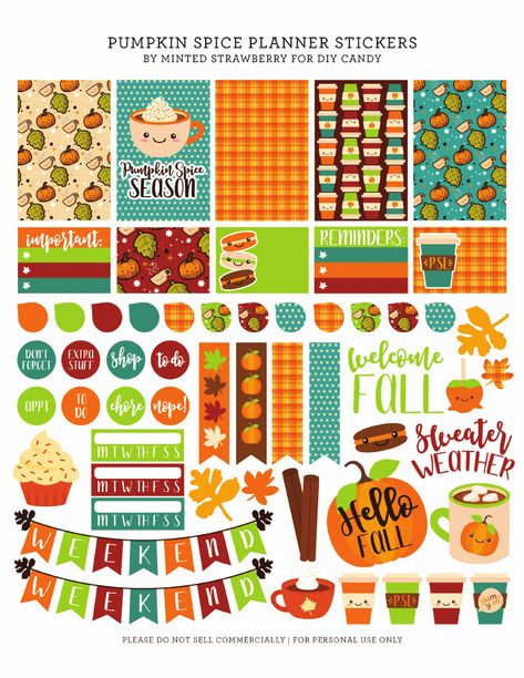 Pumpkin Spice Planner Stickers.pdf | Powered by Box October Planner, Fall Planner Stickers, Fall Planner, Sticker Inspo, Free Printable Planner Stickers, Free Planner Stickers, Print Outs, Happy Planner Stickers, Printables Free