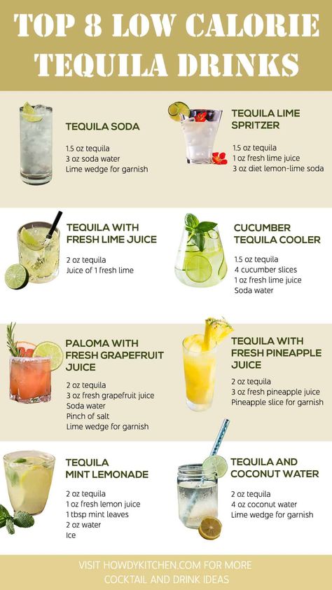 Easy-to-follow recipes for 8 delicious low-calorie tequila cocktails, including fresh, zesty options like Tequila with Lime Juice and Cucumber Tequila Cooler. Mixed Drinks With Tequila Easy, Low Sugar Cocktails Alcoholic Drinks, Mixed Tequila Drinks, Easy Bar Drinks, Easy Tequila Drinks Simple, Low Cal Alcoholic Drinks, Low Calorie Tequila Drinks, Drinks With Tequila, Ranch Water Cocktail