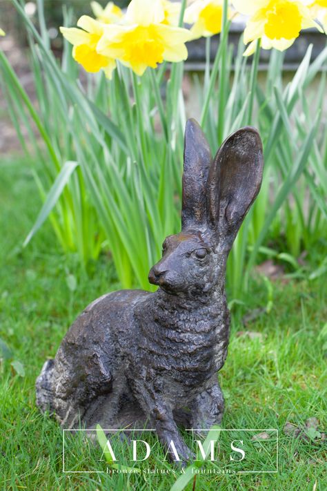 Rabbit Statues In Garden, Rabbit Garden Statues, Unusual Garden Ornaments, Garden Animal Statues, Rabbit Statue, Animal Garden, Statue Fountain, Bunny Statue, Bronze Sculpture Animal