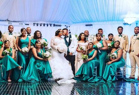 Emerald Green And Gold Wedding Bridesmaid Dress, Teal And Gold Bridesmaid Dresses, Teal Bridesmaid Dresses With Groomsmen, Emerald Green And Tan Wedding, Teal And Tan Wedding, Teal And Cream Wedding, Taupe Wedding Colors, Teal Gold Wedding, Dark Teal Weddings