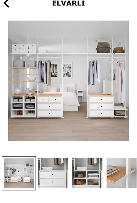 Ikea Elvarli, Ikea Closet Hack, Shelf Ikea, Spare Room Ideas, Small Walk In Closet, Fabric Library, Ikea Wardrobe, Studio Storage, Ikea Closet