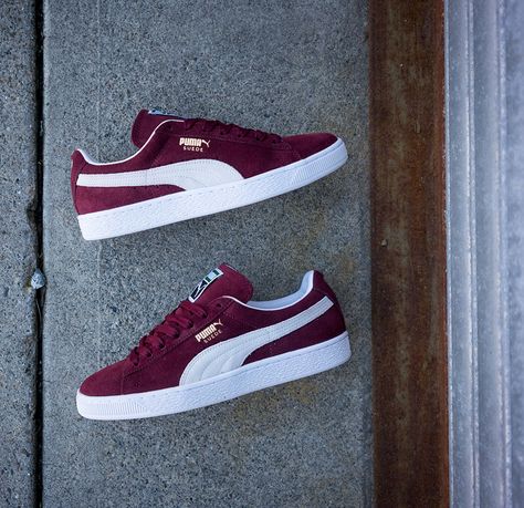 This Burgundy Colorway Of The PUMA Suede Classic Is Flawless • KicksOnFire.com Shoes Skate, Sneaker Outfits, Sneaker Trend, Streetwear Mode, Tomboy Outfits, Puma Suede, Puma Sneakers, Alt Fashion, Gym Shoes