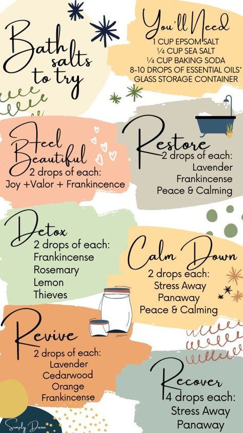 Diy Bath Salts With Essential Oils, Bath Salts Diy Recipes, Diy Bath Salt, Bath Salts Recipe, Bath Detox, Bath Salts Diy, Essential Oil Diffuser Blends Recipes, Salt Bath, Young Living Essential Oils Recipes