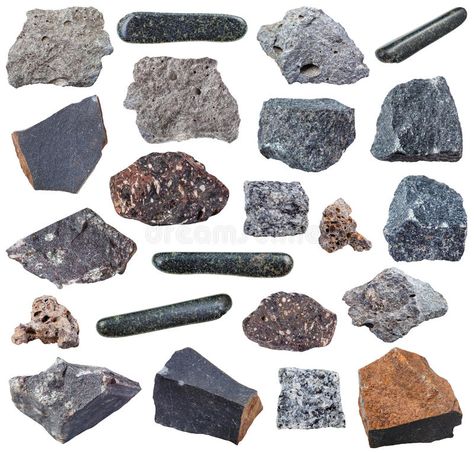 Collection of various basalt igneous rocks stock image Gypsum Mineral, Rock Identification, Igneous Rocks, Basalt Rock, Basalt Stone, Free Art Print, Small Art Prints, Raw Minerals, Pretty Rocks