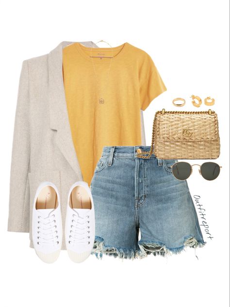 Mustard Top Outfit, Rayban Round Metal, Yellow Top Outfit, Yellow Shirt Outfit, Mustard Outfits, White Tshirt Outfit, Casual Tshirt Outfit, Mustard Shirt, Golden Jewellery