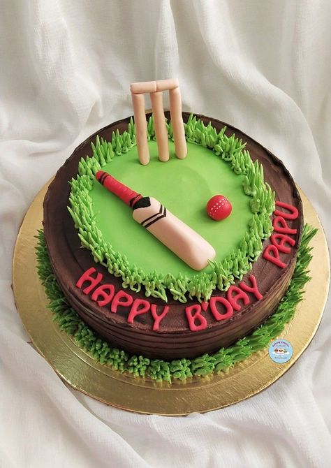 Cricket cake Cricket Bday Cake, Cake Designs Cricket Theme, Cricket Cakes For Men, Cricket Cake Ideas, Cricket Themed Birthday Cake, Cricket Pitch Cake, Cricket Theme Cake For Men, Cricket Birthday Party Ideas, Cricket Theme Cake Birthdays