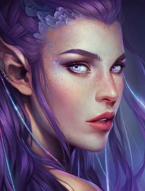 How to paint a female face | Digital art | Creative Bloq  Charlie Bowater shows you how to render a beautiful female face using Photoshop. الفن الرقمي, Elves Fantasy, White Blonde, Arte Fantasy, Digital Art Girl, Fantasy Artwork, Character Portraits, Purple Hair, Fantasy Creatures