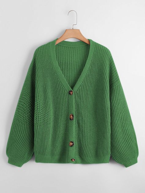 Green Casual  Long Sleeve Acrylic Plain Cardigan Embellished Slight Stretch Spring/Fall Plus Size Knitwear Cute Green Fall Cardigan, Green One Size Cardigan, Green Button-up Winter Cardigan, Cardigan Verde, Cozy Green Button-up Cardigan, Green Cotton Button-up Cardigan, Crochet Cardigan Tutorial, Plain Cardigan, Cardigan Plus Size