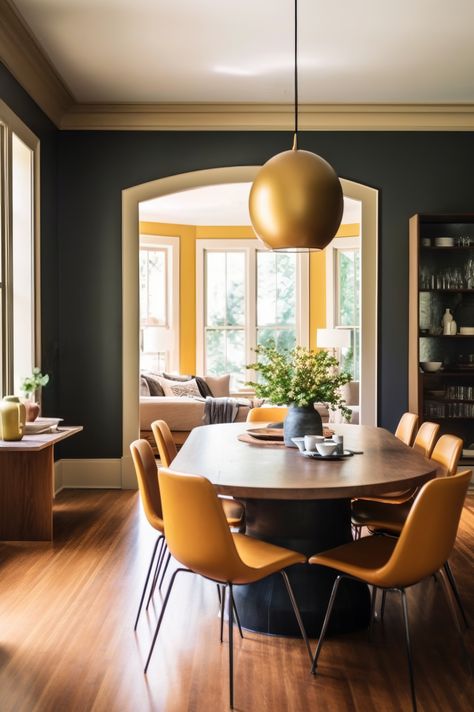 Brown Hardwood Floors, Light Gray Walls, Dark Brown Dining Table, Brown Wood Dining Table, Cherry Wood Floors, Dining Room Renovation, Brown Tile, Dining Interior, Dining Room Cozy