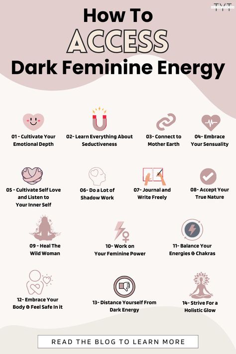 Exploring various ways to tap into this powerful force, from cultivating emotional depth to connecting with nature is very important. Each step is designed to guide you closer to unlocking the enigmatic allure of your dark feminine essence. Read the blog to learn more in details. Dark Feminine Boundaries, Dark Feminine Guide, How To Become Dark Feminine, How To Tap Into Feminine Energy, Dark Female Energy, Quantum Physic, Feminine Essentials, Personal Rituals, The Dark Feminine