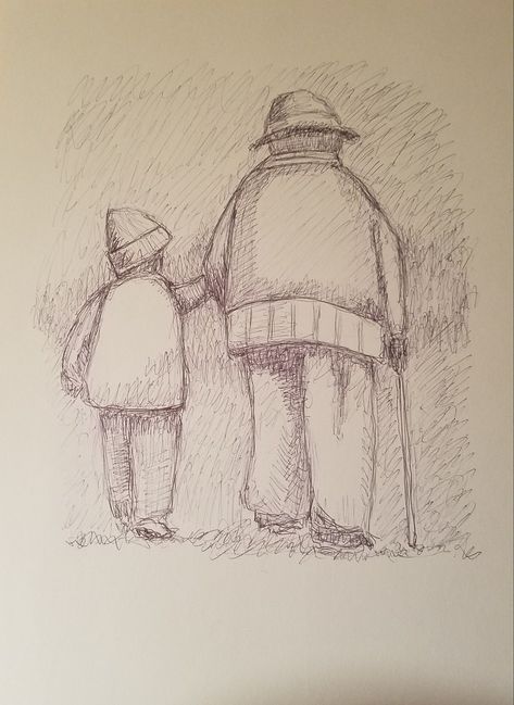 Grandpa And Granddaughter Drawing, Drawings For Grandma, Aging Drawing, Grandfather Drawing, Growing Up Drawing, Grandma Sketch, Grandpa Drawing, Grandma Drawing, Road Drawing