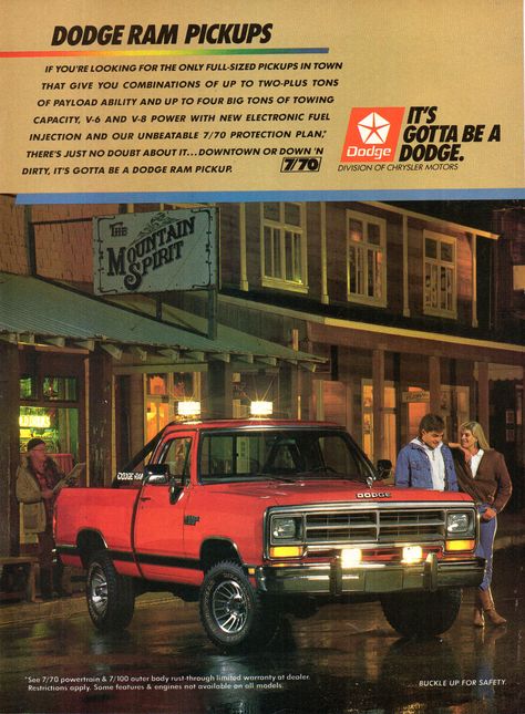 1988 Dodge Ram, 1985 Dodge Ram Truck, Chrysler Conquest, Dodge Pickup Trucks, Old Dodge Trucks, Dodge Ramcharger, Dodge Ram Pickup, Automobile Advertising, Dodge Pickup