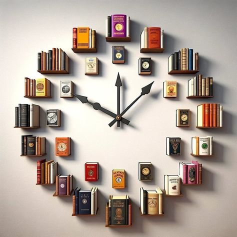 Book Clock, Creative Bookshelves, Cool Bookshelves, Home Library Design, Bookshelf Design, Book Wall, Home Diy Decor, Home Diy Projects, Diy Projects On A Budget