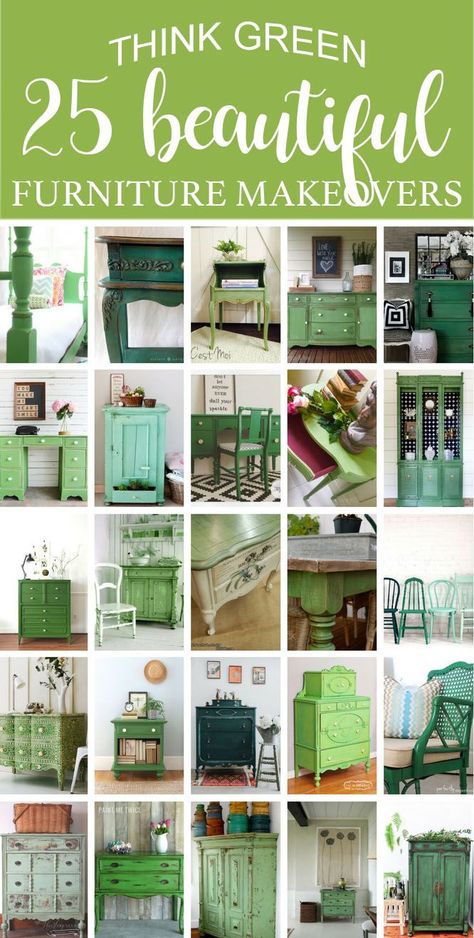 Green Painted Furniture, Vintage Furniture Makeover, Green Furniture, Distressed Furniture, Green Decor, Furniture Makeovers, Refurbished Furniture, Paint Furniture, Recycled Furniture