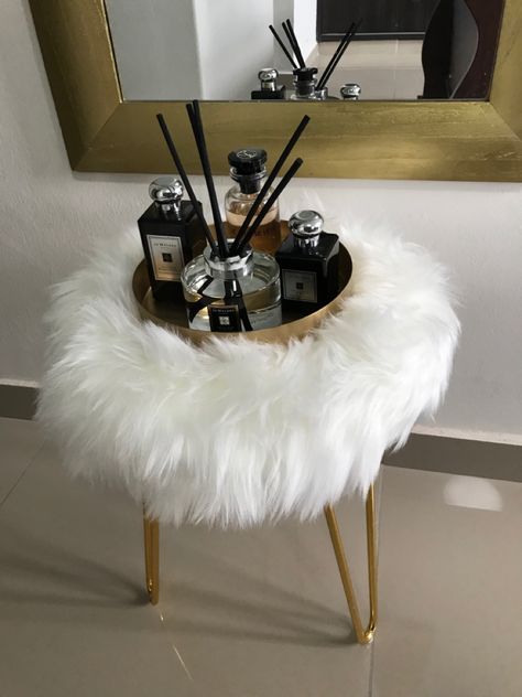 Bedroom decor White Fluffy Stool, Fluffy Stool Faux Fur, Fur Stool, Side Table, Bedroom Decor, Bedroom, Furniture, Home Decor