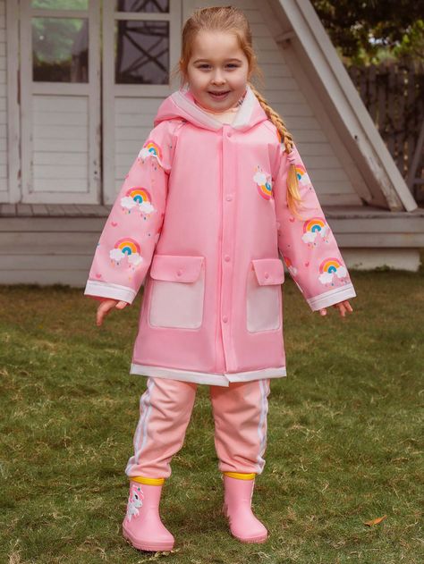 Pink  Collar  EVA Graphic Rain Jackets Embellished   Kid's Raincoat Raincoat Outfit, Raincoat Kids, Pink Collar, Unicorn Rainbow, Pink Collars, Pink Unicorn, Rainbow Print, Cute Pink, All Seasons