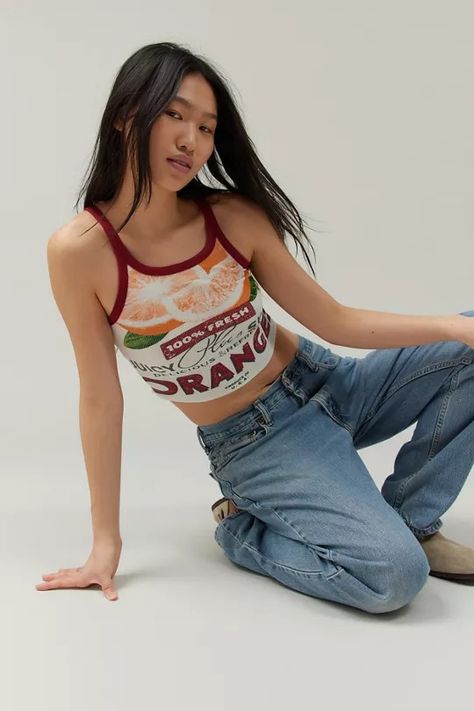 BDG Oranges ‘90s Cami | Urban Outfitters Urban Outfitters Models, Short Suede Boots, Orange Graphic, Women's Graphic Tees, Vintage Graphic Tees, Scooped Neckline, Spring Fits, Cute Clothes, How To Stretch Boots