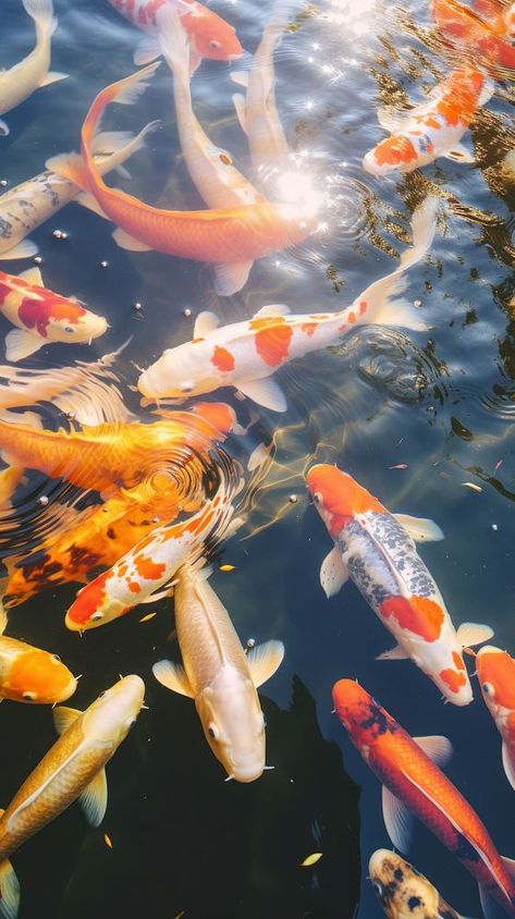 Summer fish koi reflection.  | premium image by rawpixel.com / saturday Fish Top View, Koi Aesthetic, Koi Wallpaper, Sonic Ocs, Coy Fish, Fish Animal, Therian Stuff, Summer Fishing, Art 2024