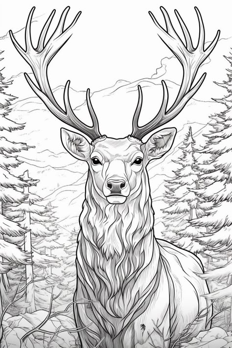 Deer Drawing Simple, Free Wood Burning Patterns Printables, Reindeer Coloring Pages, Deer Stencil, Deer Sketch, Deer Coloring Pages, Coloring Pages Ideas, Forest Coloring Book, Deer Artwork