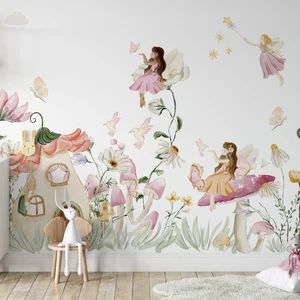 Fairy Mural, Watercolor Floral Nursery, Baby Decals, Watercolor Mural, Kindergarten Wallpaper, Fairy Stickers, Nursery Wall Murals, Nursery Mural, Fairy Decor