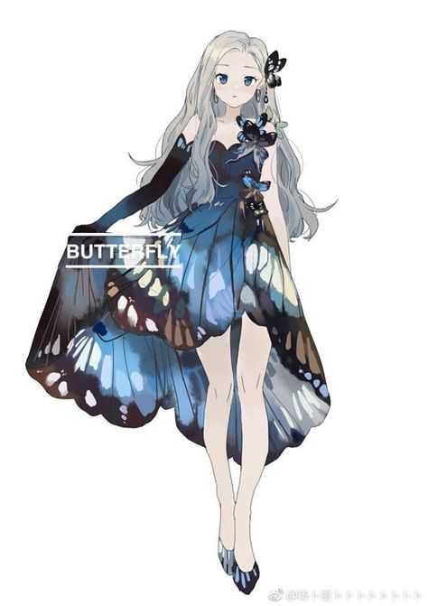 Dresses Butterfly, Kyou Koi Wo Hajimemasu, Butterfly Clothes, Dnd Inspiration, Jungle Juice, Anime Butterfly, Anime Clothes, Drawing Anime Clothes, Butterfly Dress